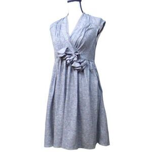 Ryu Women’s Rosette Embellished, Tule Trim, Knit Dress, Gray, M